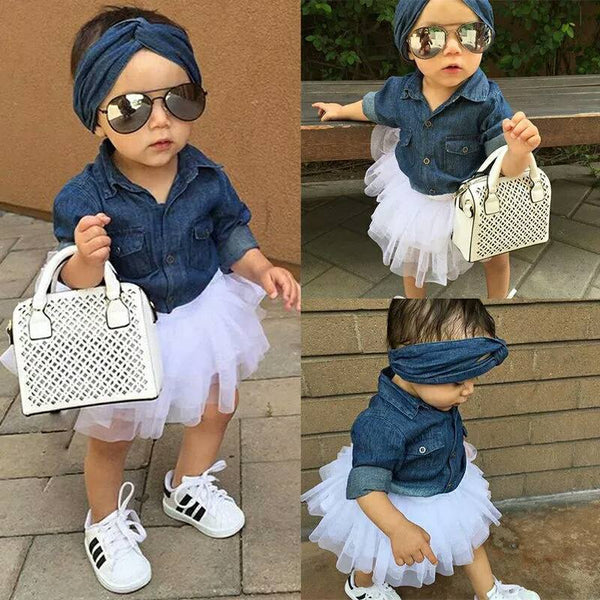 Set Toddler Denim Shirt White Skirt